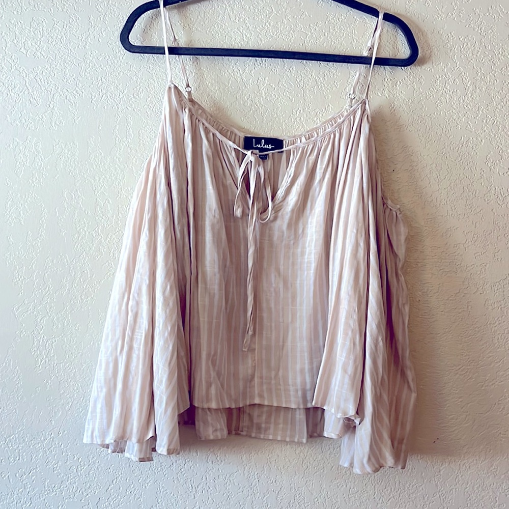 Lulus Off the shoulder Beige Striped Blouse